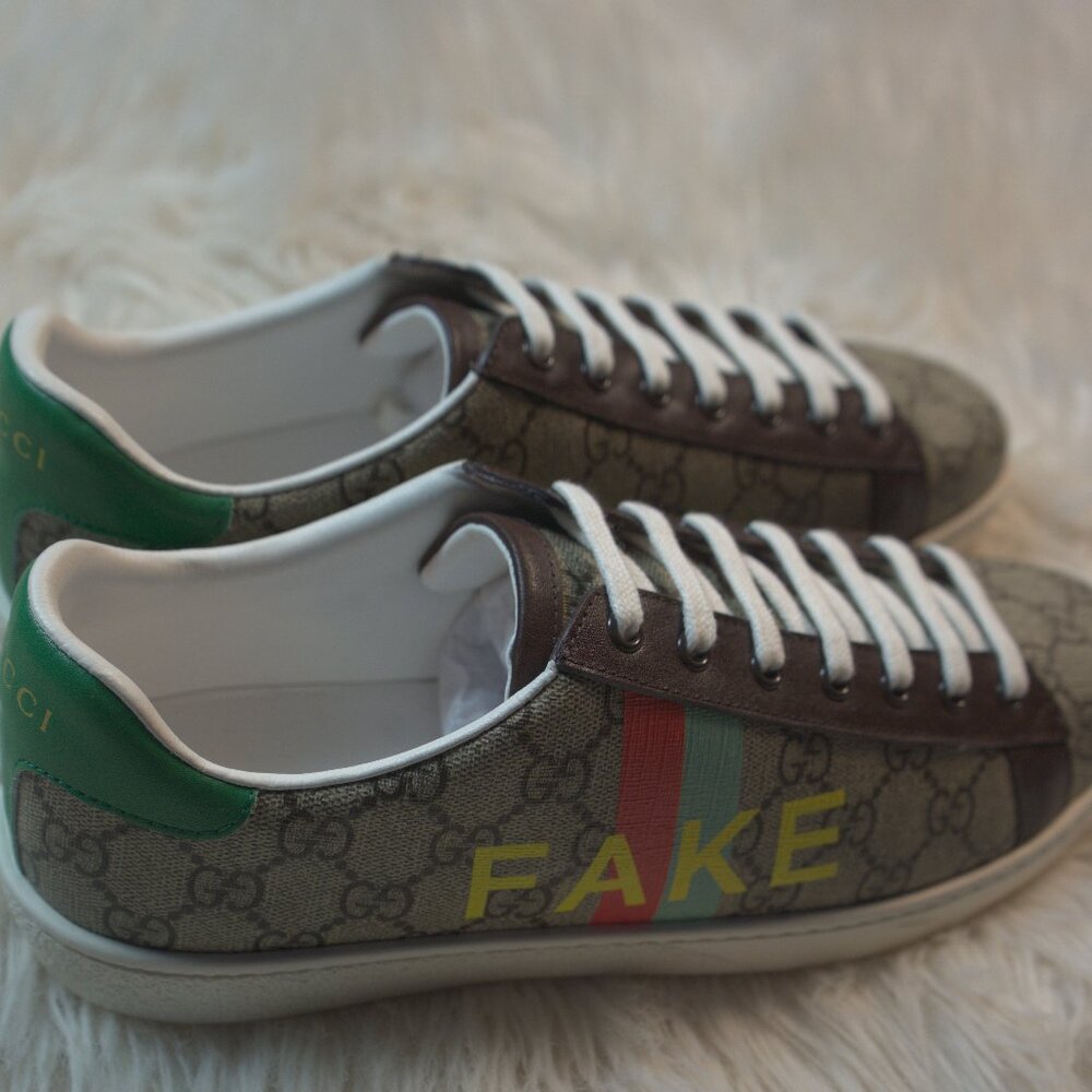 Gucci Men's Fake/Not Fake GG Monogram Coated Canvas Ace Sneakers (Used)